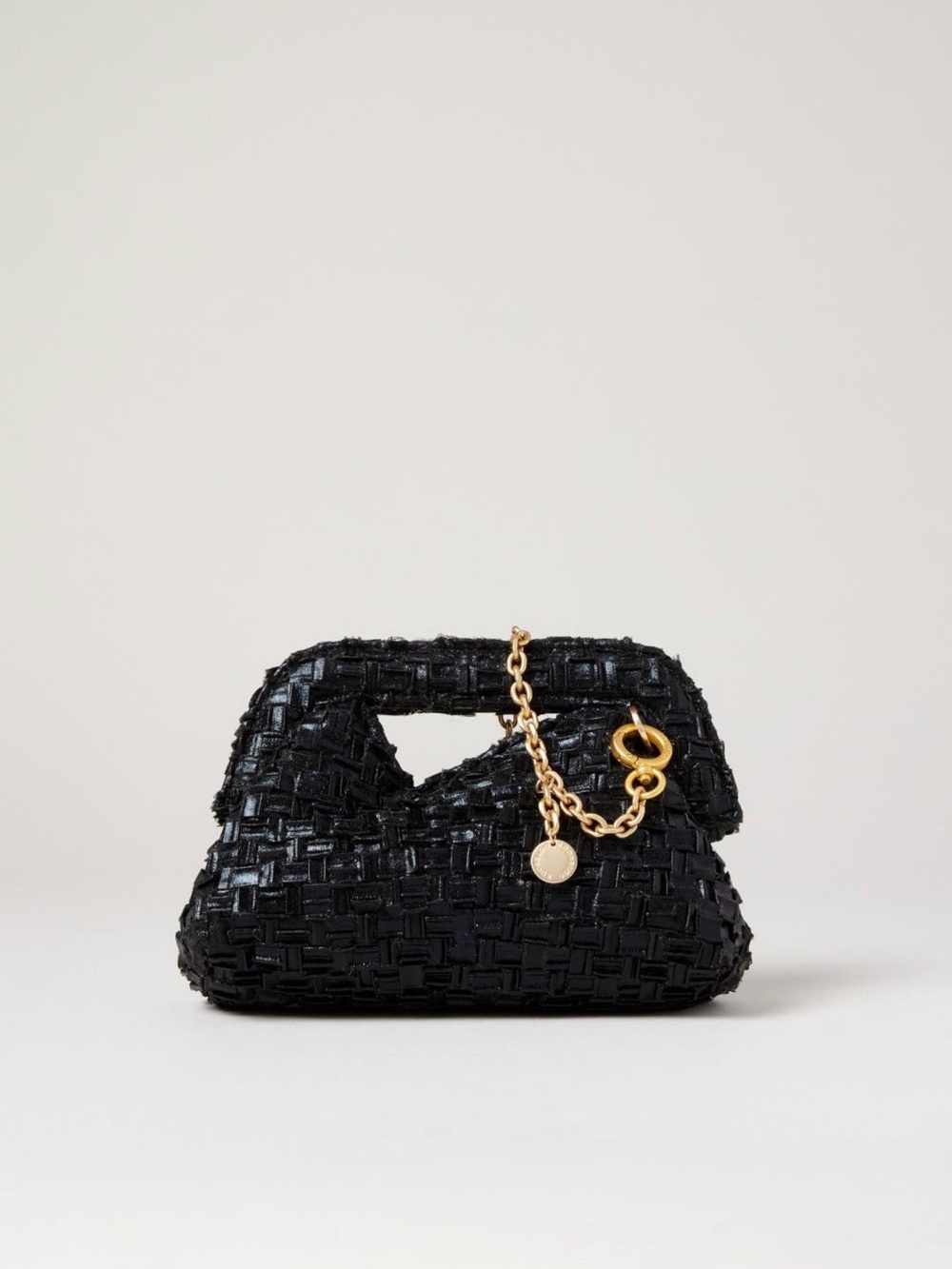 Black Woven Mini Handbag with Gold Chain Accent